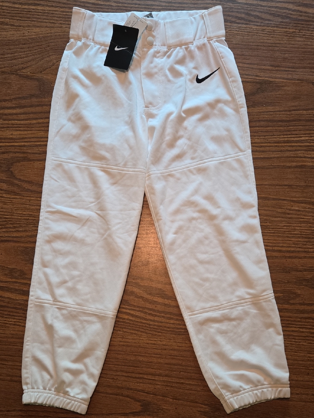 Nike White Kids Baseball Pants with Black Swoosh